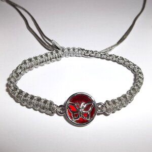 Red and Grey Butterfly Bracelet Adjustable Sliding Knot Costume Jewelry C636